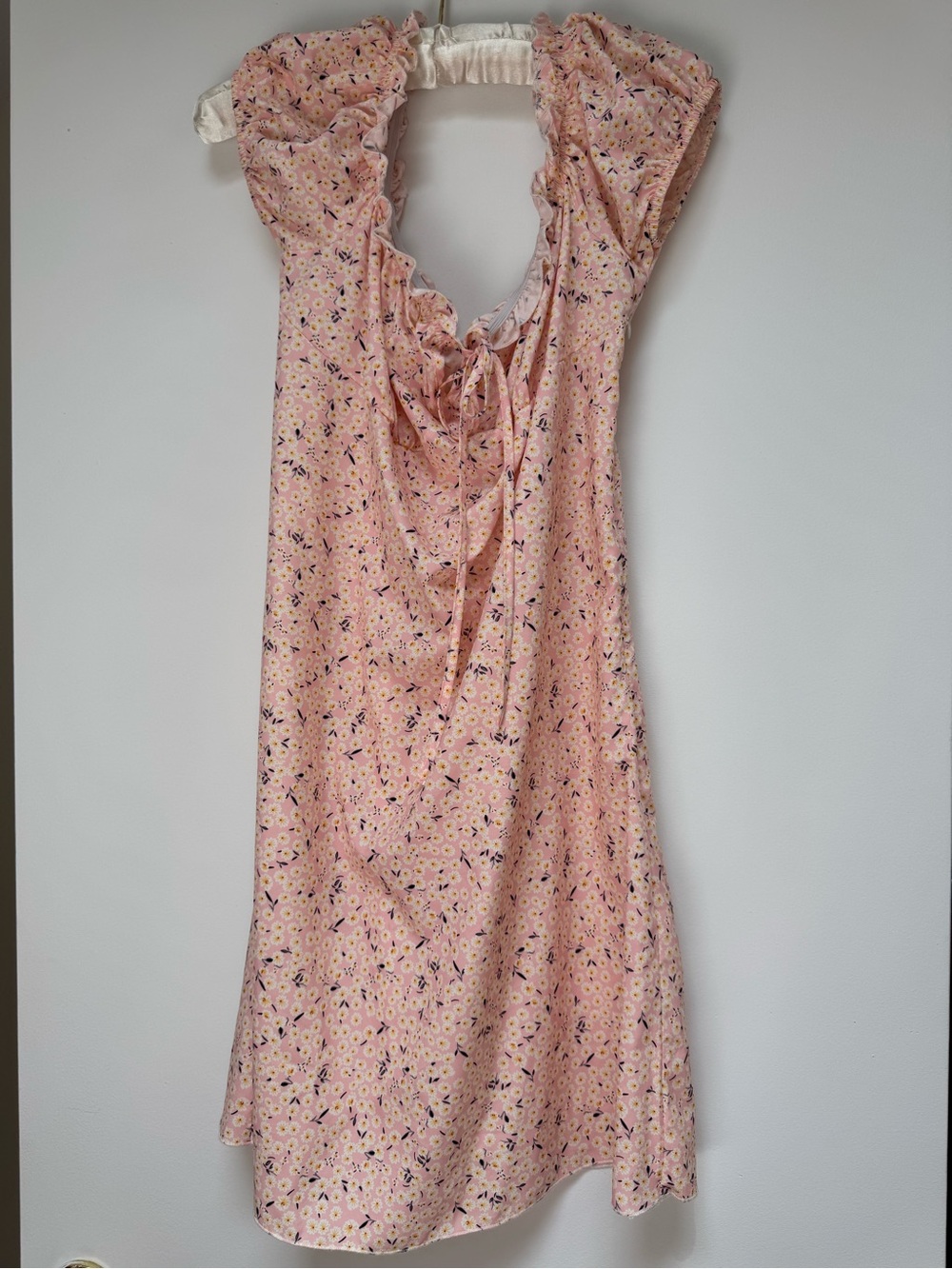 Pink Floral Ruffle V-Neck Slip Dress
